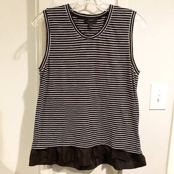 J. Crew Tops - J. Crew Striped Black and White Tank Top Ruffle S